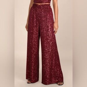 Lulu’s Flawless Sparkle Wine Red Sequin Wide-Leg Pants